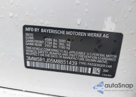 2021 BMW 330I из США, поврежденный, VIN 3MW5R1J05M8B51439